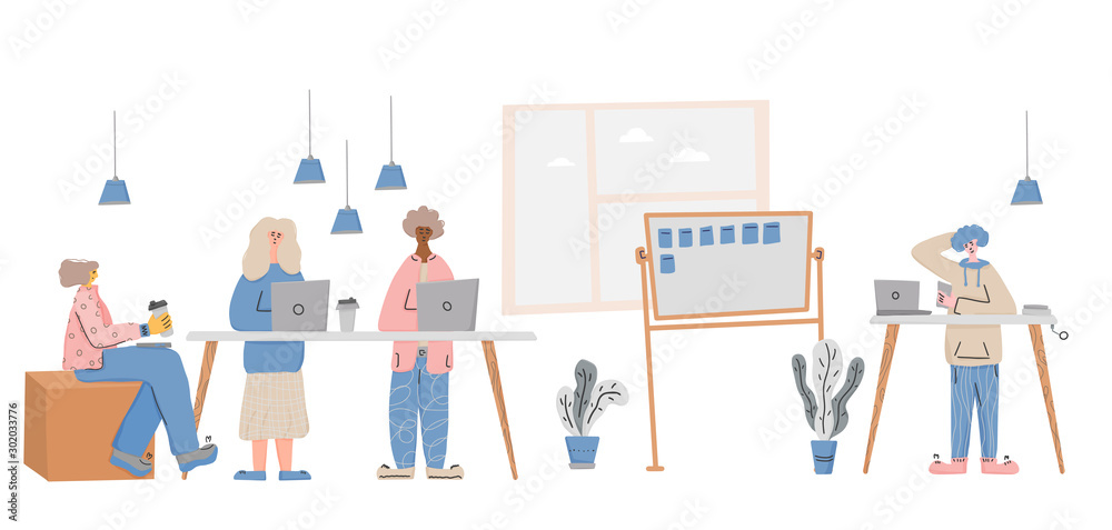 Business people work at a table. Vector concept. Business people work at a table. Vector concept.