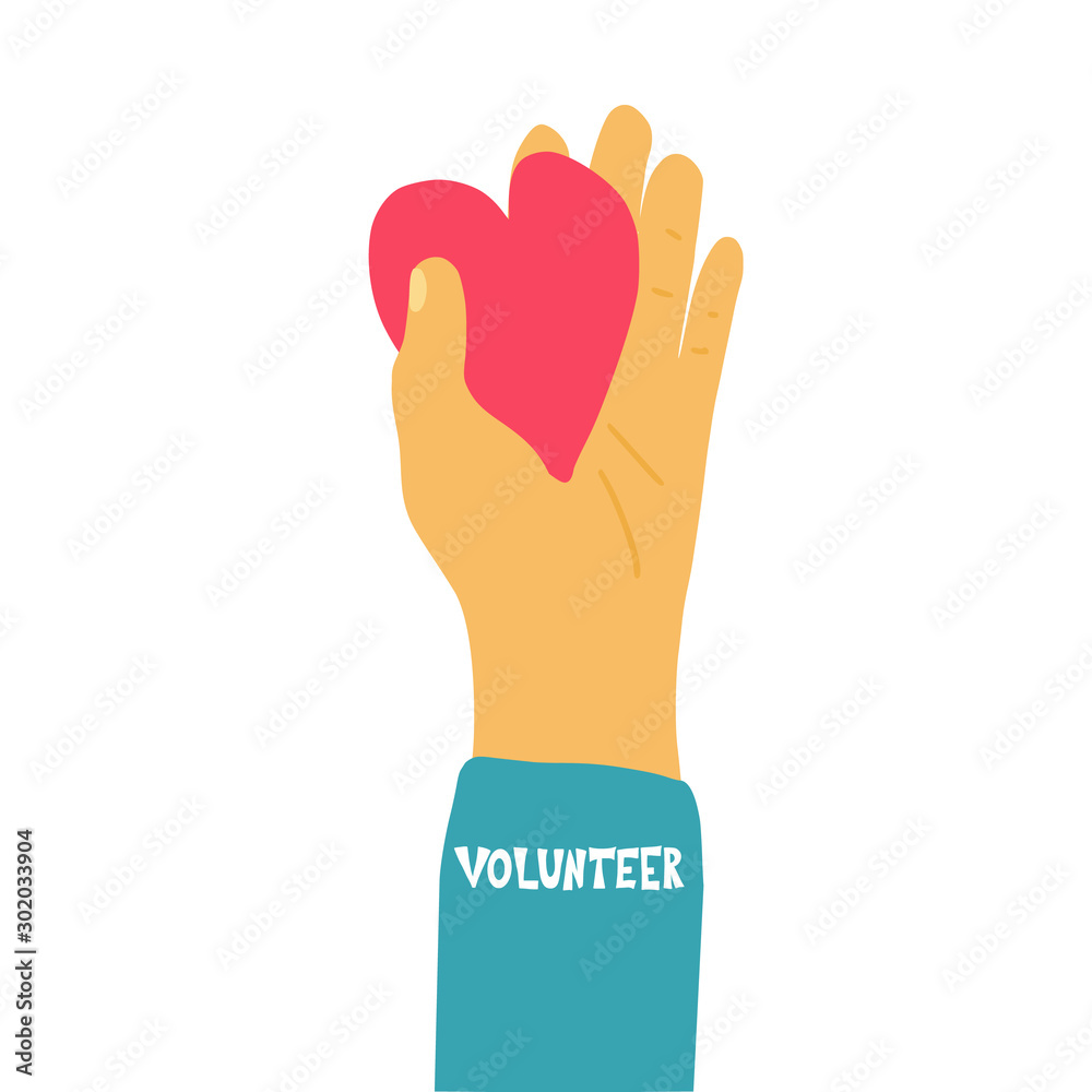 Obraz premium Volunteers hands up concept. Vector simple design