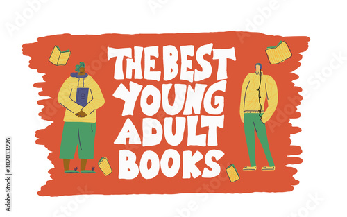 Young adults book phrases set. Vector illustartion