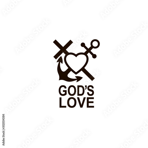 anchor and heart icon isolated on white background 