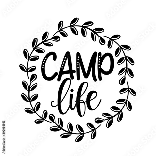 Camp life sign. Camper vacation mode. Summer camp. Isolated on transparent background.