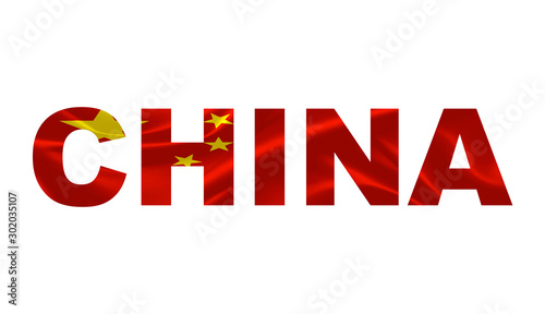 Foto "China" Lettering Art over the Chinese Flag.