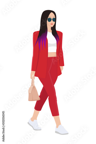 Women dressed in stylish trendy clothes - female fashion illustration