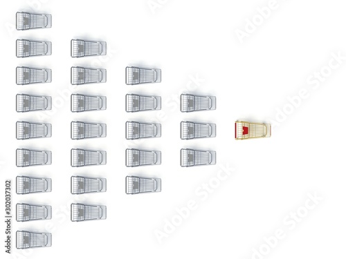 3d render image of shopping carts, individuality