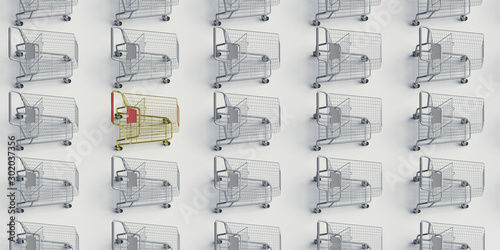 3d render image of shopping carts, individuality