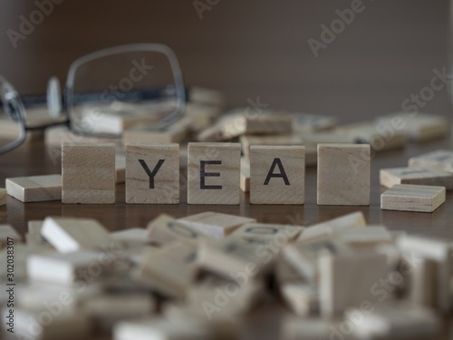 Fotografie The concept of yea represented by wooden letter tiles