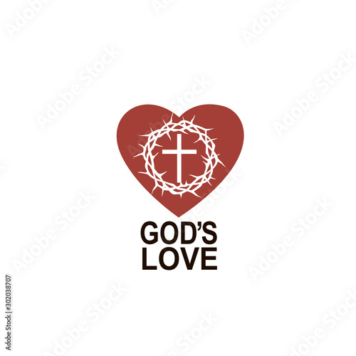 heart, crown of thorns and cross icon isolated on white background 