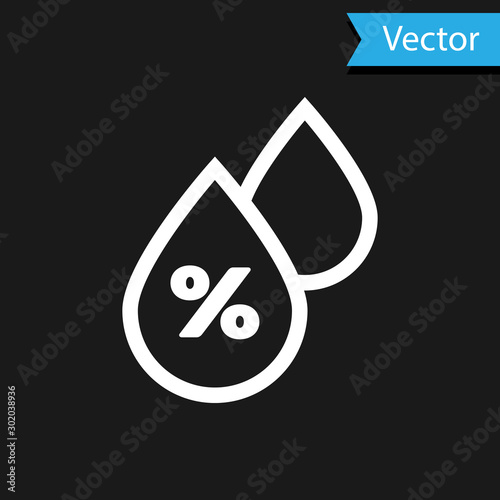 White Water drop percentage icon isolated on black background. Humidity analysis. Vector Illustration