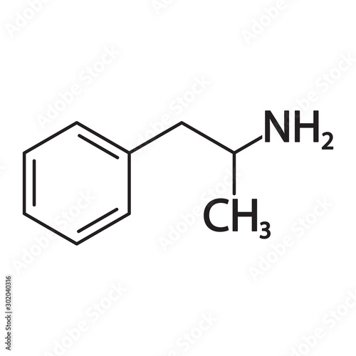 Adderall or amphetamine molecular structural chemical formula icon. Vector. 