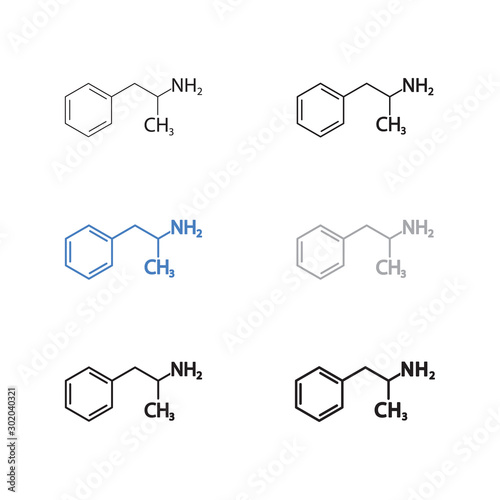 Adderall or amphetamine molecular structural chemical formula. Vector set. 