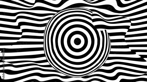 Optical illusion wave. Abstract 3d black and white illusions. Horizontal lines stripes pattern or background with wavy distortion effect. Vector illustration.