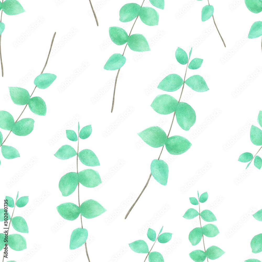  watercolor pattern with eucalyptus twigs