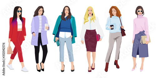 Set of women dressed in stylish trendy clothes - casual office style