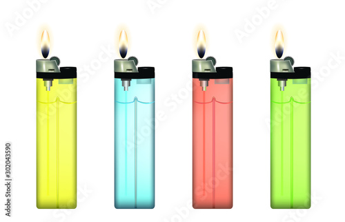 Plastic lighters set, vector illustration