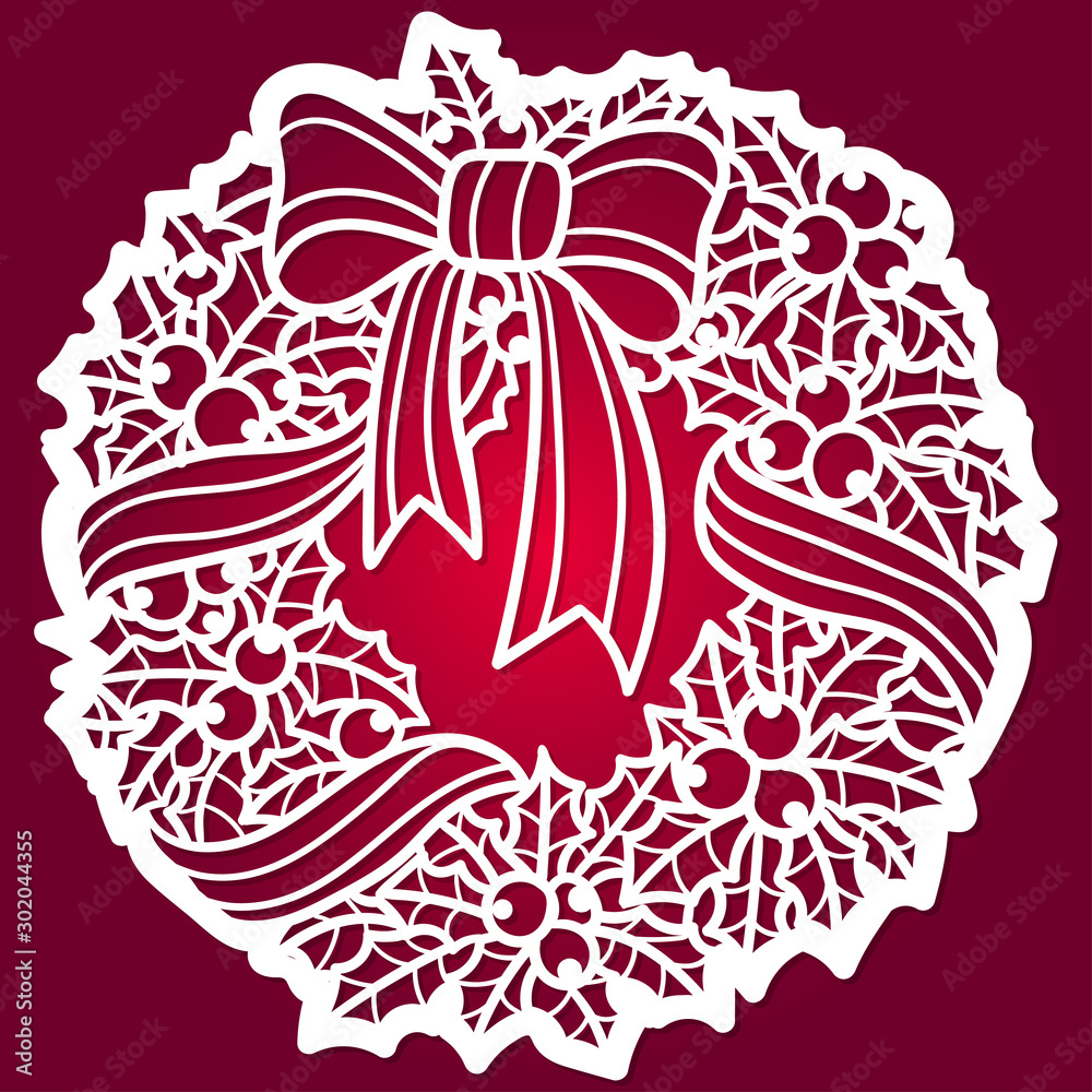 Template for laser cutting. Winter pattern. Christmas wreath. Vector Stock  Vector | Adobe Stock
