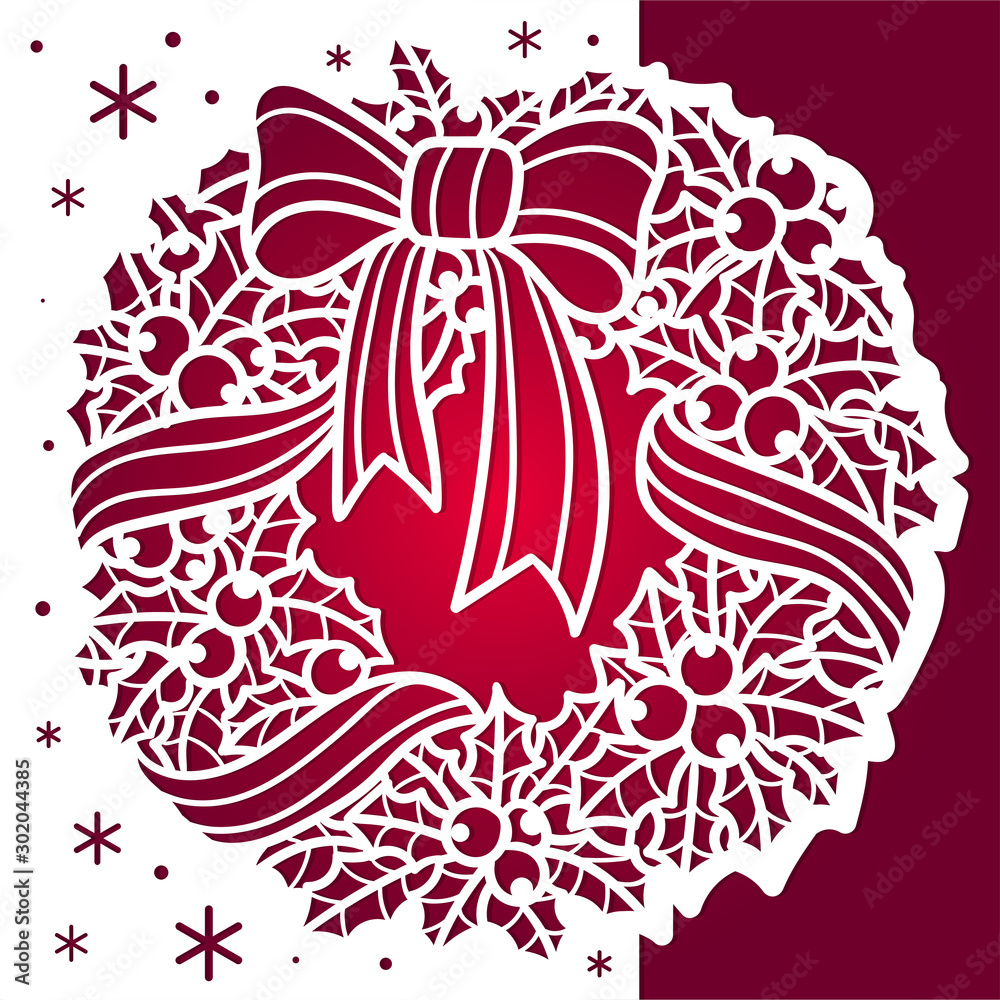 Template for laser cutting. Winter pattern. Christmas wreath. Vector Stock  Vector | Adobe Stock