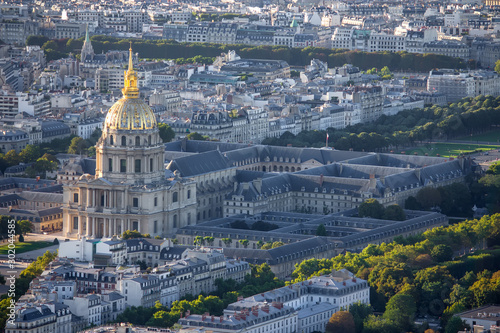 Aerial view of the Paris with church of Saint Louis and museum Les invalides