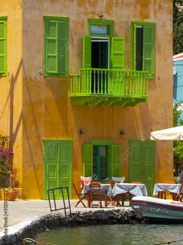 colorful houses AT Mediterranean Coast in Greece