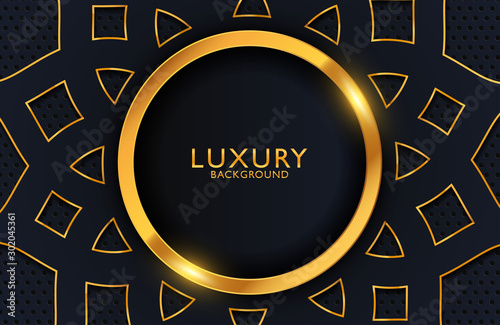 Abstract black geometric luxury background with gold element. Vector template for invitation, cover, background. Elegant decoration