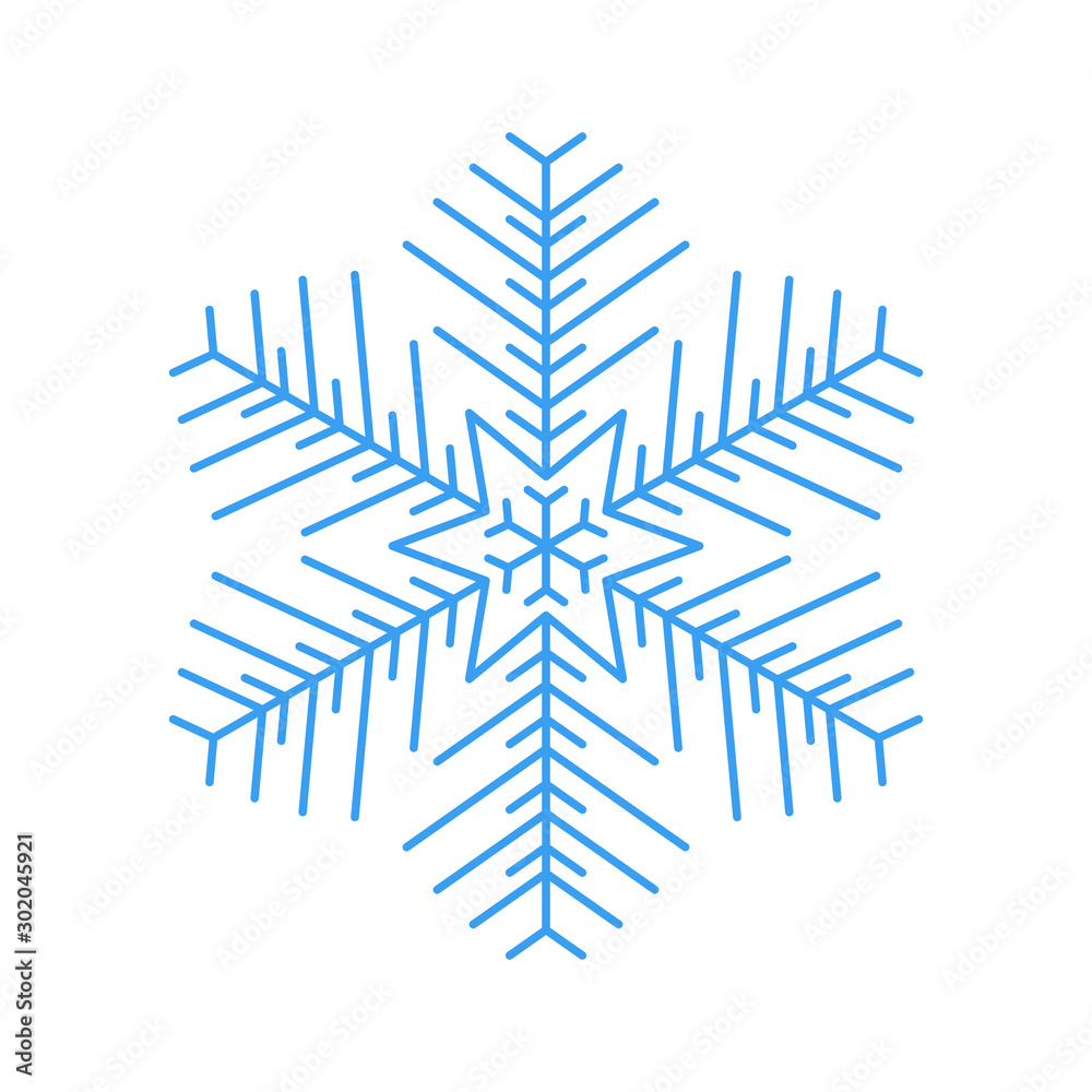Blue snowflake icon - a symbol of winter holidays, xmas and new year, cold weather and frost - isolated on white background. Elegant vector design element. Blue snowflake icon - a symbol of winter holidays, xmas and new year, cold weather and frost - isolated on white background. Elegant vector design element.