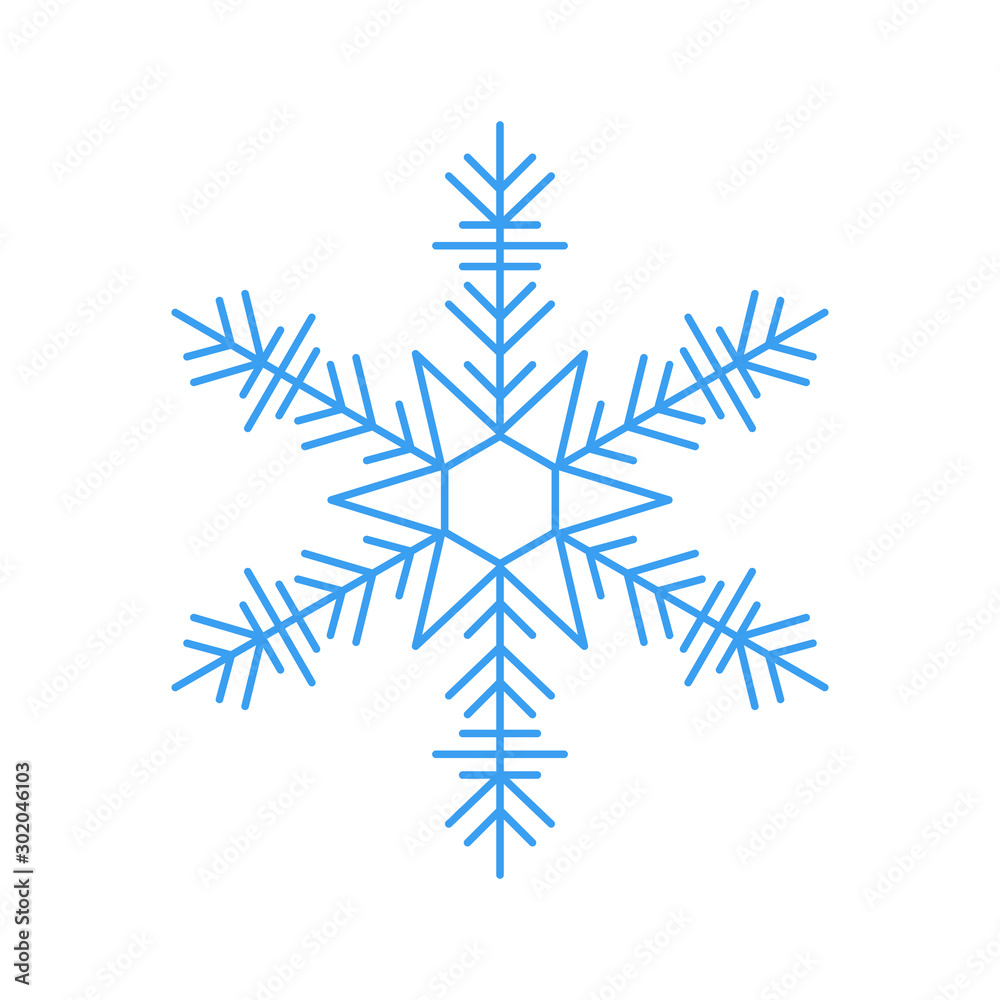 Blue snowflake icon - a symbol of winter holidays, xmas and new year, cold weather and frost - isolated on white background. Elegant vector design element. Blue snowflake icon - a symbol of winter holidays, xmas and new year, cold weather and frost - isolated on white background. Elegant vector design element.