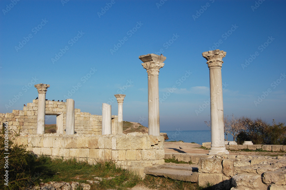 Ruins and column in a Khersones. Crimea.