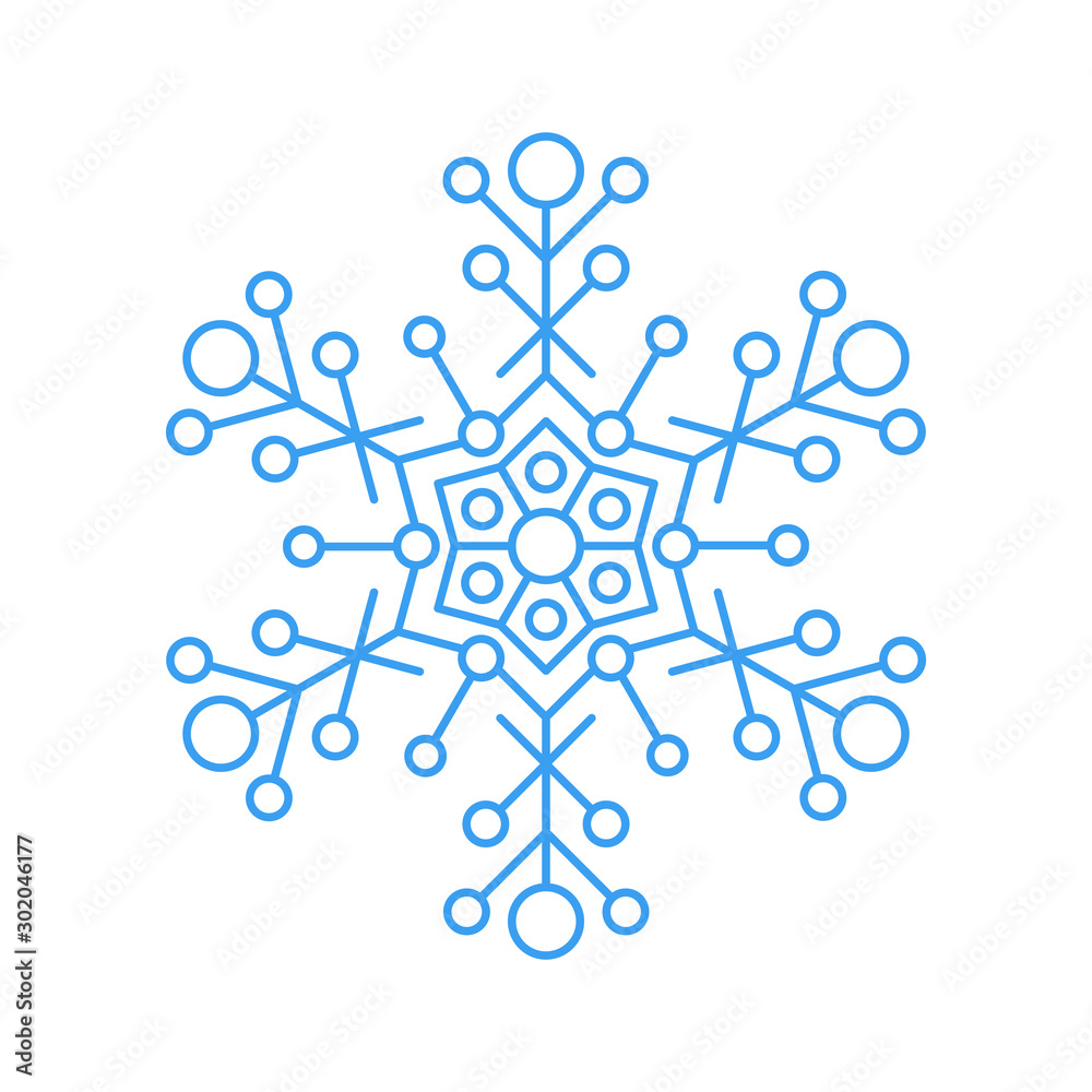 Blue snowflake icon - a symbol of winter holidays, xmas and new year, cold weather and frost - isolated on white background. Elegant vector design element. Blue snowflake icon - a symbol of winter holidays, xmas and new year, cold weather and frost - isolated on white background. Elegant vector design element.