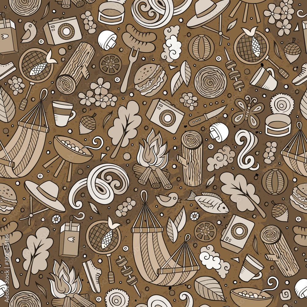 Naklejka premium Cartoon cute hand drawn Picnic seamless pattern