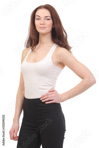 teenage girl in blank white t-shirt