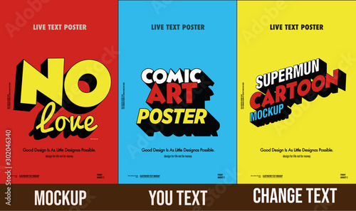 Modern comical 3d text mockup poster	