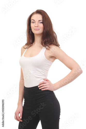 teenage girl in blank white t-shirt