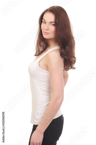 teenage girl in blank white t-shirt
