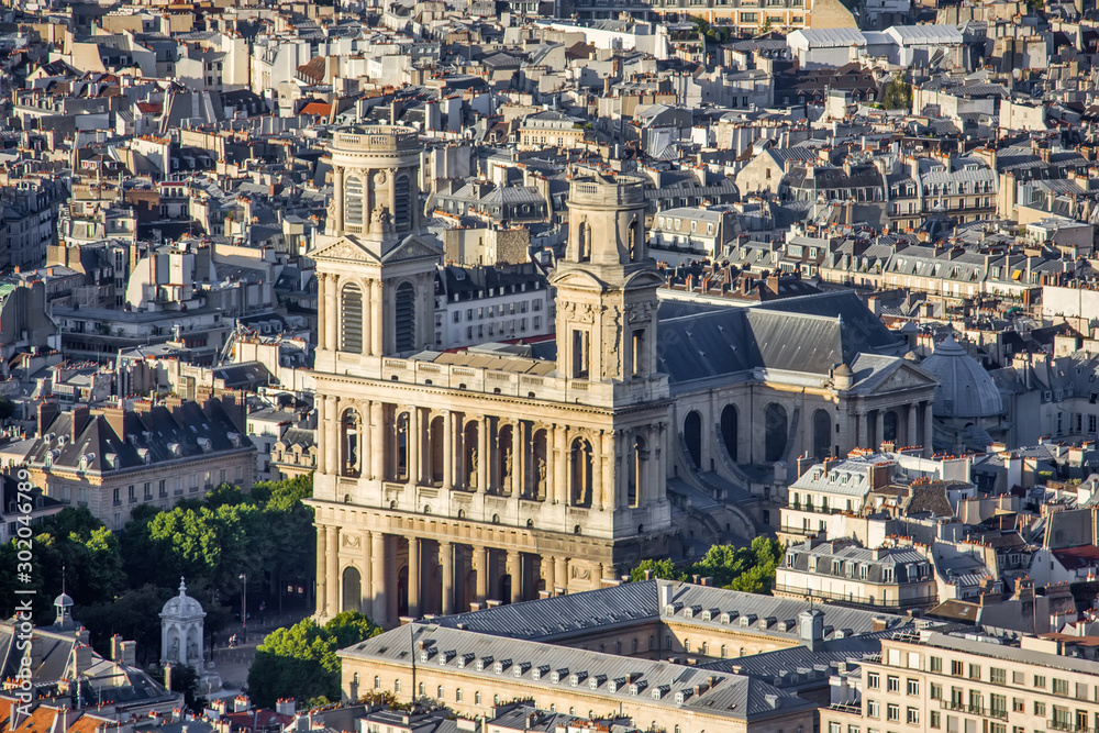 Aerial view of the Paris with Saint Sulpice church