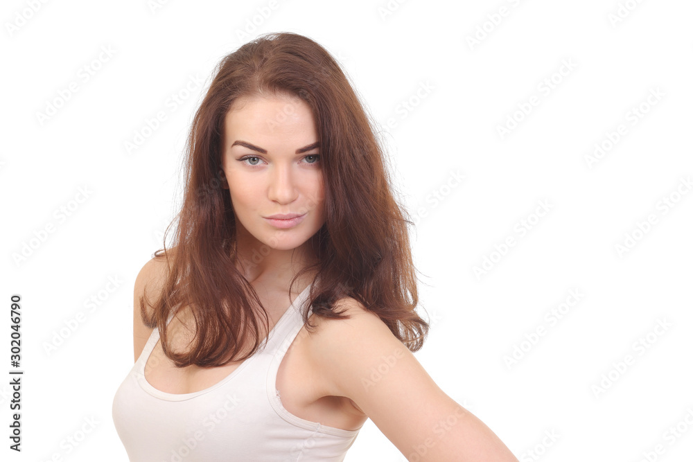 Beautiful natural woman in white shirt Beautiful natural woman in white shirt