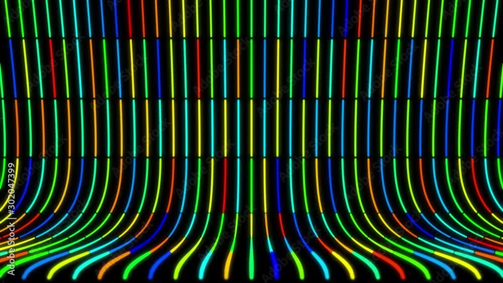 Abstract curved background with moving neon colored lines on black ...