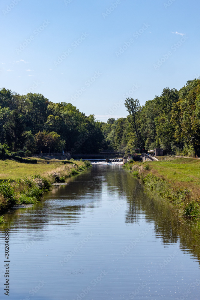 View of quaint river landscapes of the rivers Elster and Parthe in Leipzig / Germany