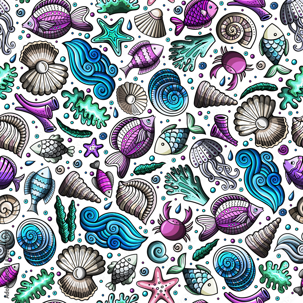 Cartoon under water life seamless pattern Cartoon under water life seamless pattern