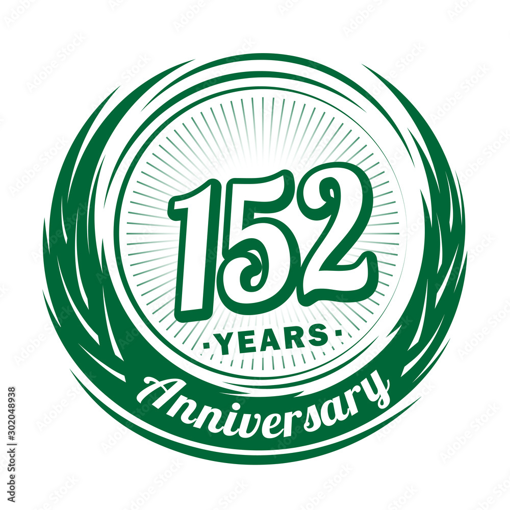 One hundred and fifty-two years anniversary celebration logotype. 152nd anniversary logo. Vector and illustration.
