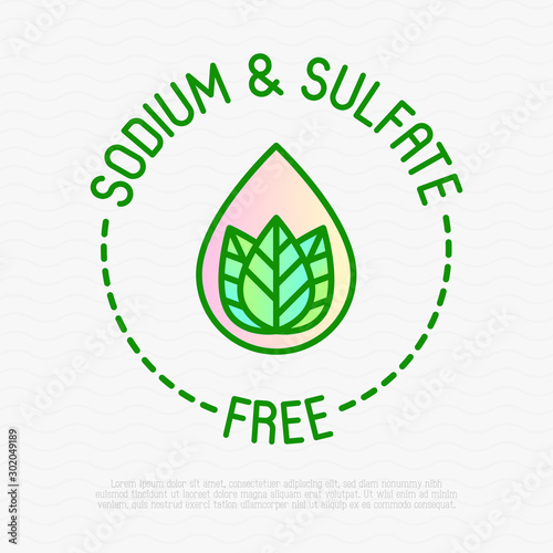 Sodium and sulfate free thin line icon. Stamp for packaging of beauty product. Modern vector illustration.