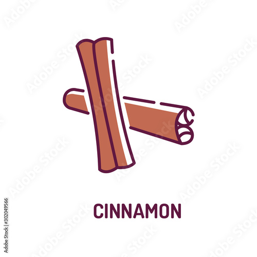 Rolled sticks of cinnamon color line icon. Spices product. Cooking ingredient.