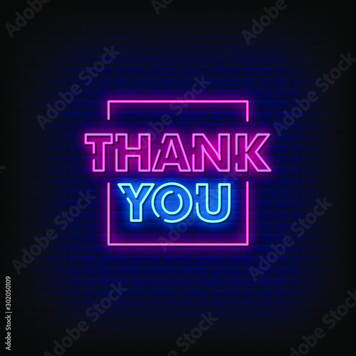 Thank You Neon Signs Style Text Vector