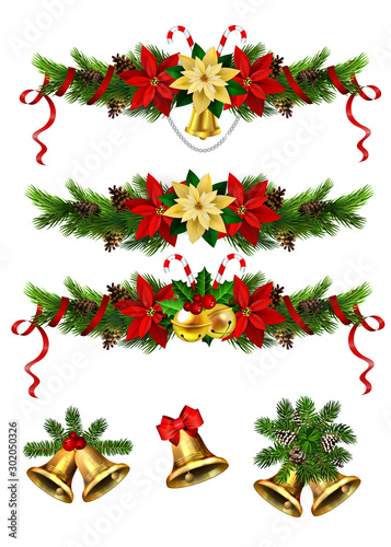 Christmas decorations with fir tree golden jingle bells