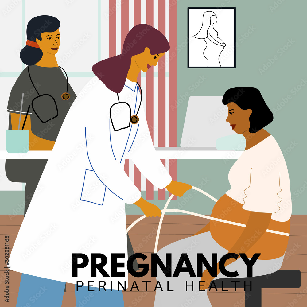 Maternity Ward. Doctor Examine Pregnant Woman. Stock Clipart