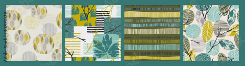 Abstract autumn seamless patterns with leaves. Vector background for various surface.