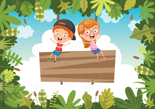 Happy Kids Playing In Jungle
