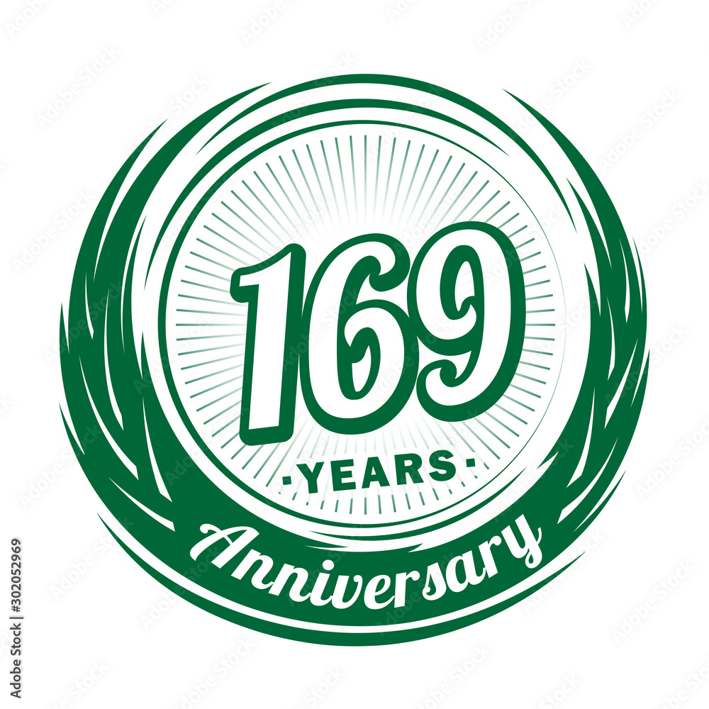 One hundred and sixty-nine years anniversary celebration logotype. 169th anniversary logo. Vector and illustration.