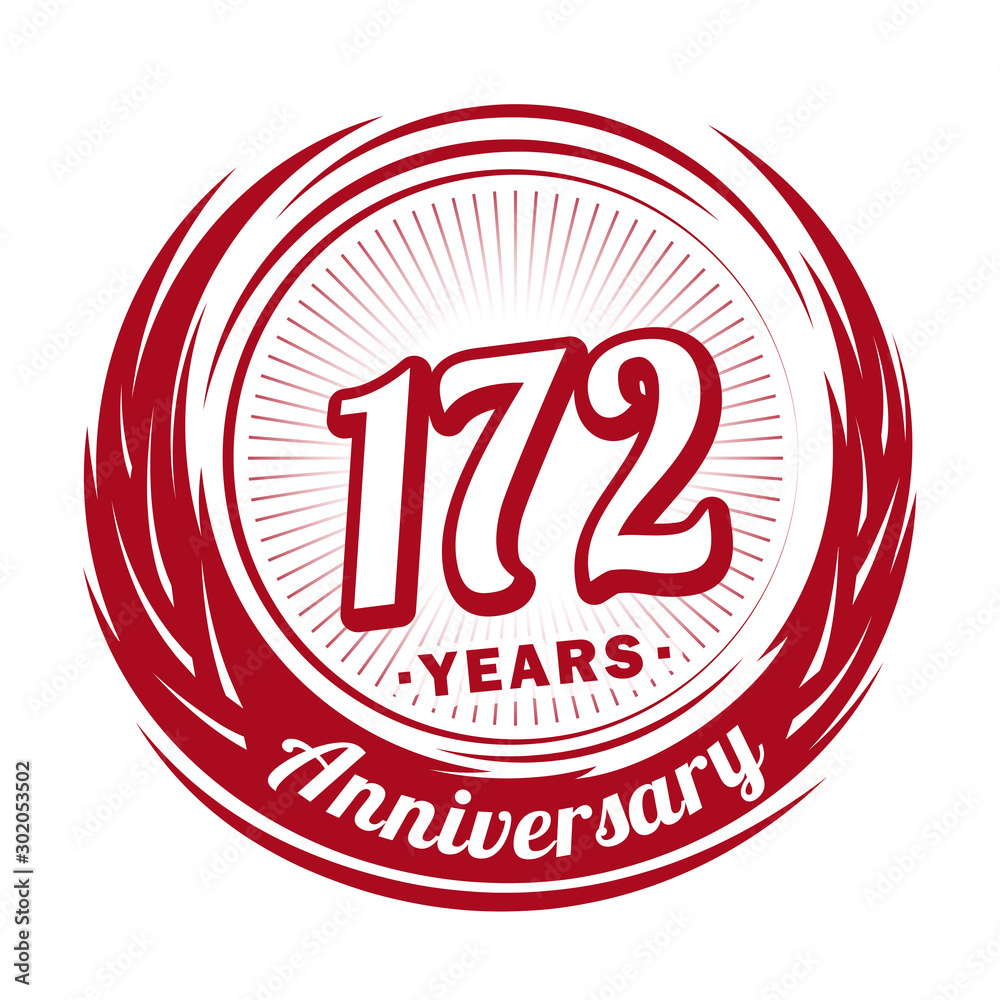 One hundred and seventy-two years anniversary celebration logotype. 172nd anniversary logo. Vector and illustration.