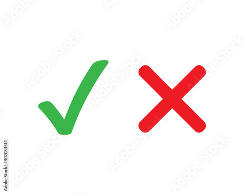 Checkmark cross vector symbol on white background. Yes no or accepted not accepted symbol. Green and red icons in flat. EPS 10