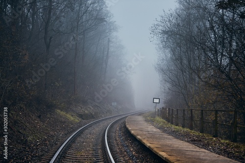 Railway in mysterious fog