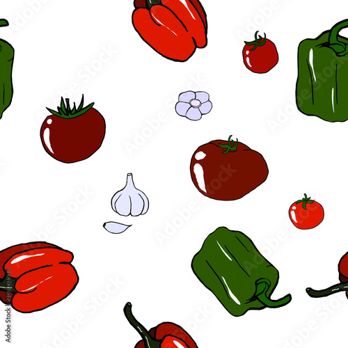 Obraz na płótnie Food vector illustration. Vegetables. For print, design, back surface, textile, packaging, web. Colored hand drawn vector illustration. Seamless color patterns. w salonie